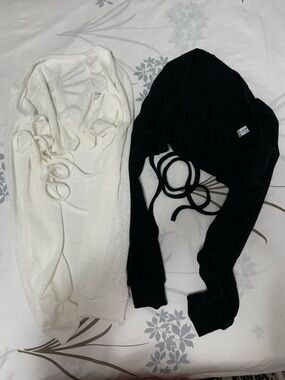 Black and White Long Sleeve Boleros with Front Tie-Detail